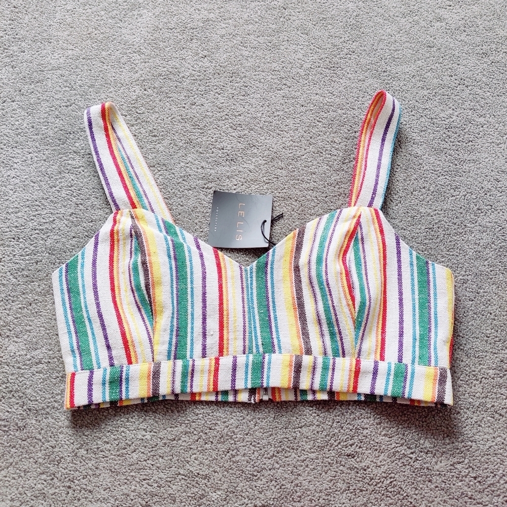 Le Lis Women's Rainbow Striped Crop Top Multicolor Size Medium NEW Retro Denim